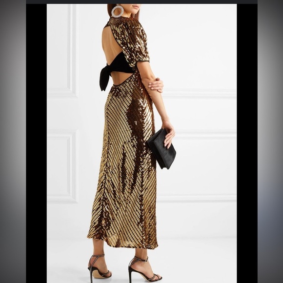 RIXO Gold Sequin Midi Dress Size Small - Picture 1 of 7